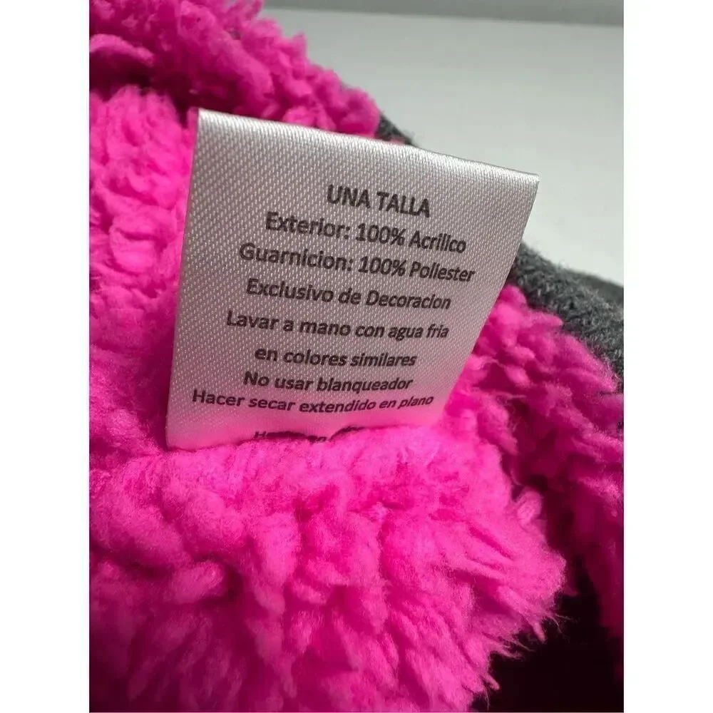 Girl Owl Beanie Hat Gray Pink Lined Fleece One Size